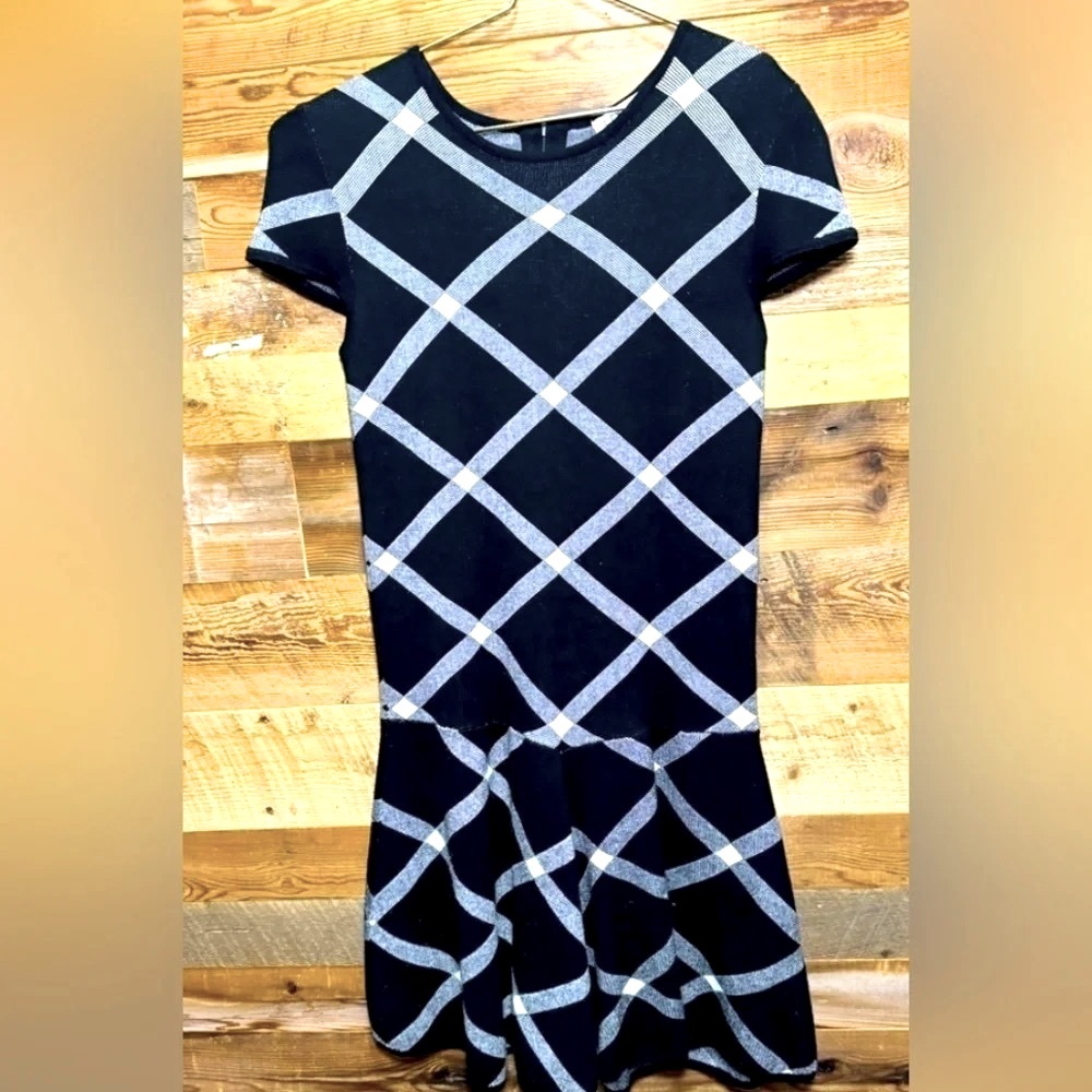Dex drop waist mini dress flared knit geometric office street party fitted M